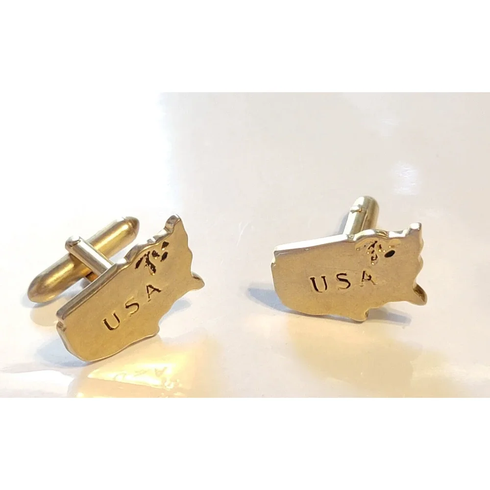 Vintage‎ Swank USA Cufflinks Gold Black Patriotic Mid Century 7/8